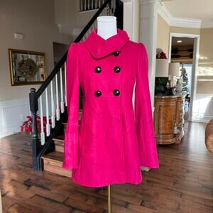 guess hot pink wool blend double breasted coat bow back y2k